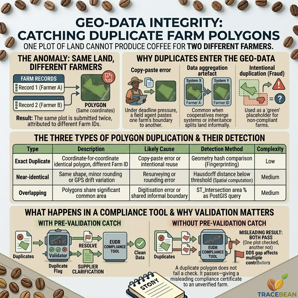 Duplicate farm polygons in EUDR geo-data — data integrity problem