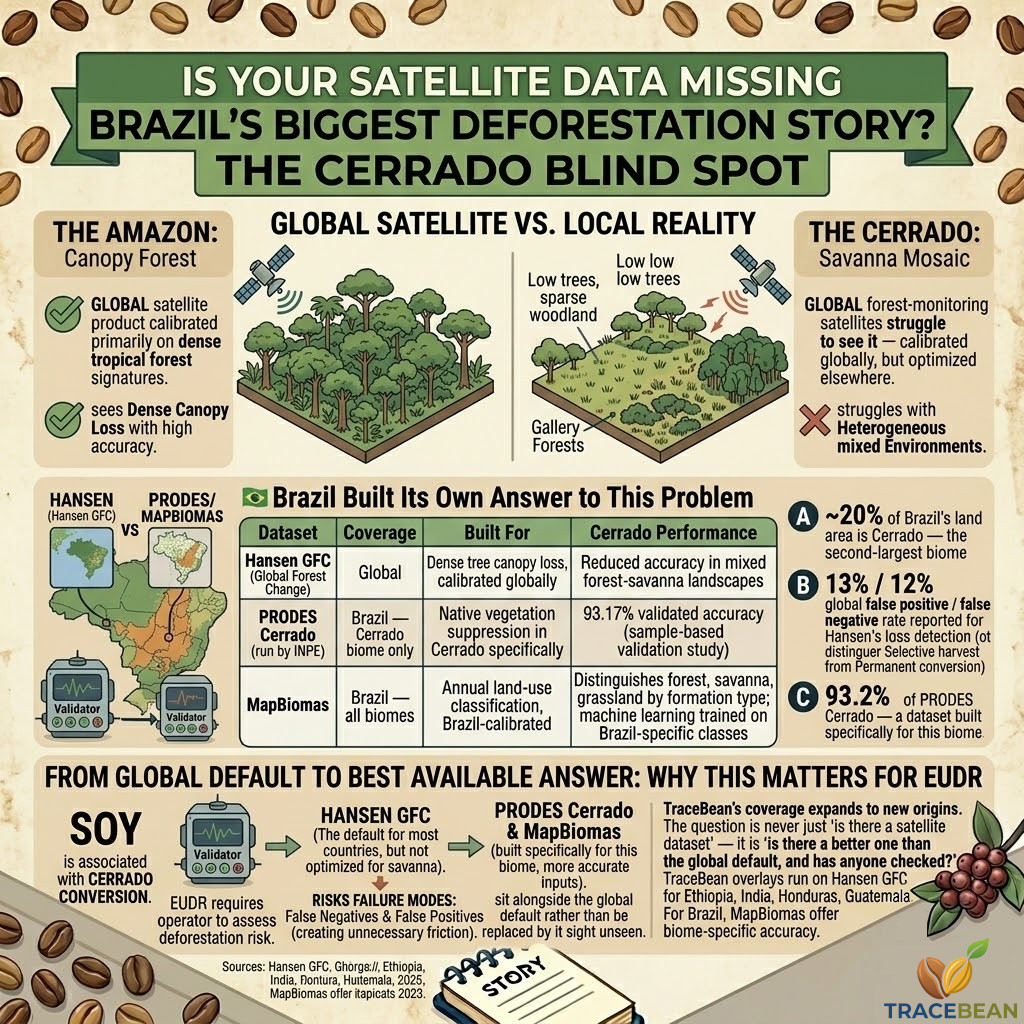 Brazilian Cerrado savanna versus Amazon rainforest in satellite deforestation monitoring
