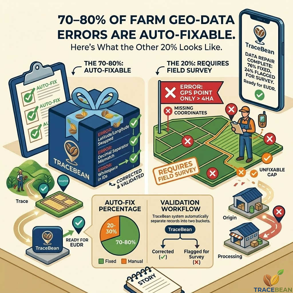 TraceBean can fix 70–80% of Farm Geo-Data Errors