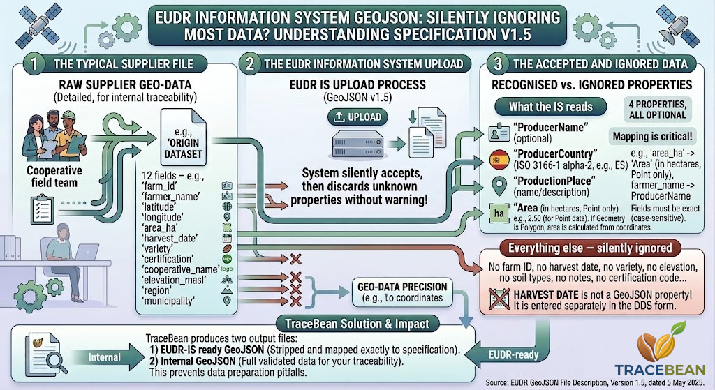 EUDR Information System accepts four GeoJSON properties, everything else ignored