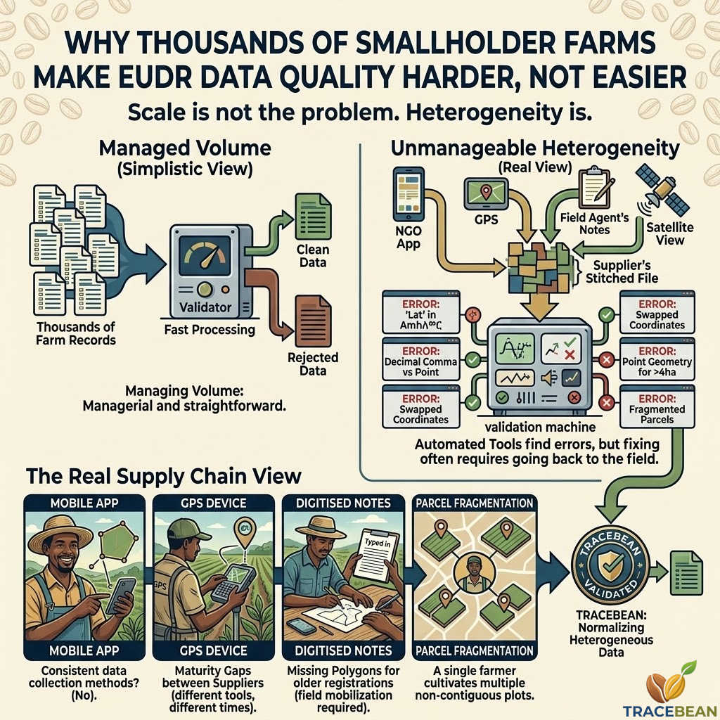 Why thousands of smallholder farms make EUDR data quality harder, not easier.
