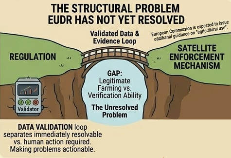 Structural gap between EUDR regulation and satellite enforcement mechanism